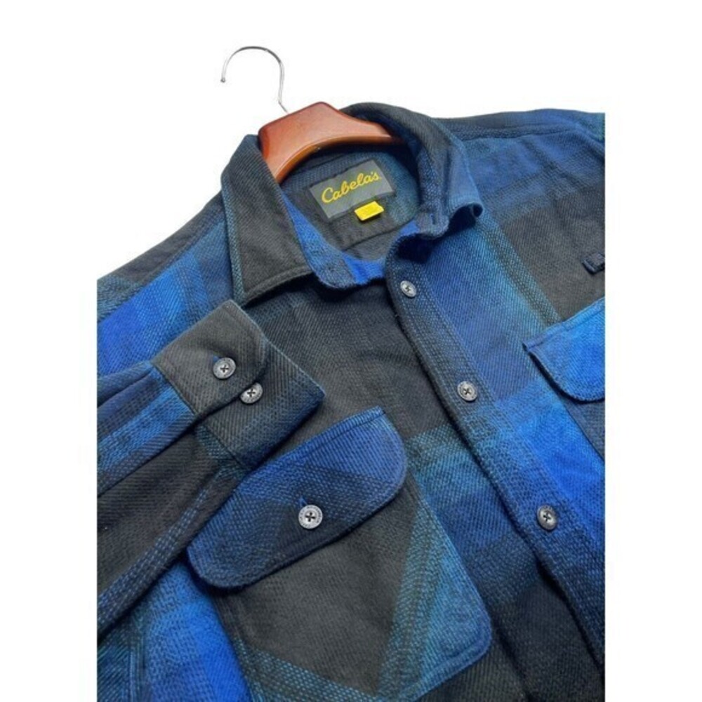 Cabela’s Men’s Shacket Shirt Jacket Sz Large Reg Sleeve Blue Plaid - Picture 1 of 9